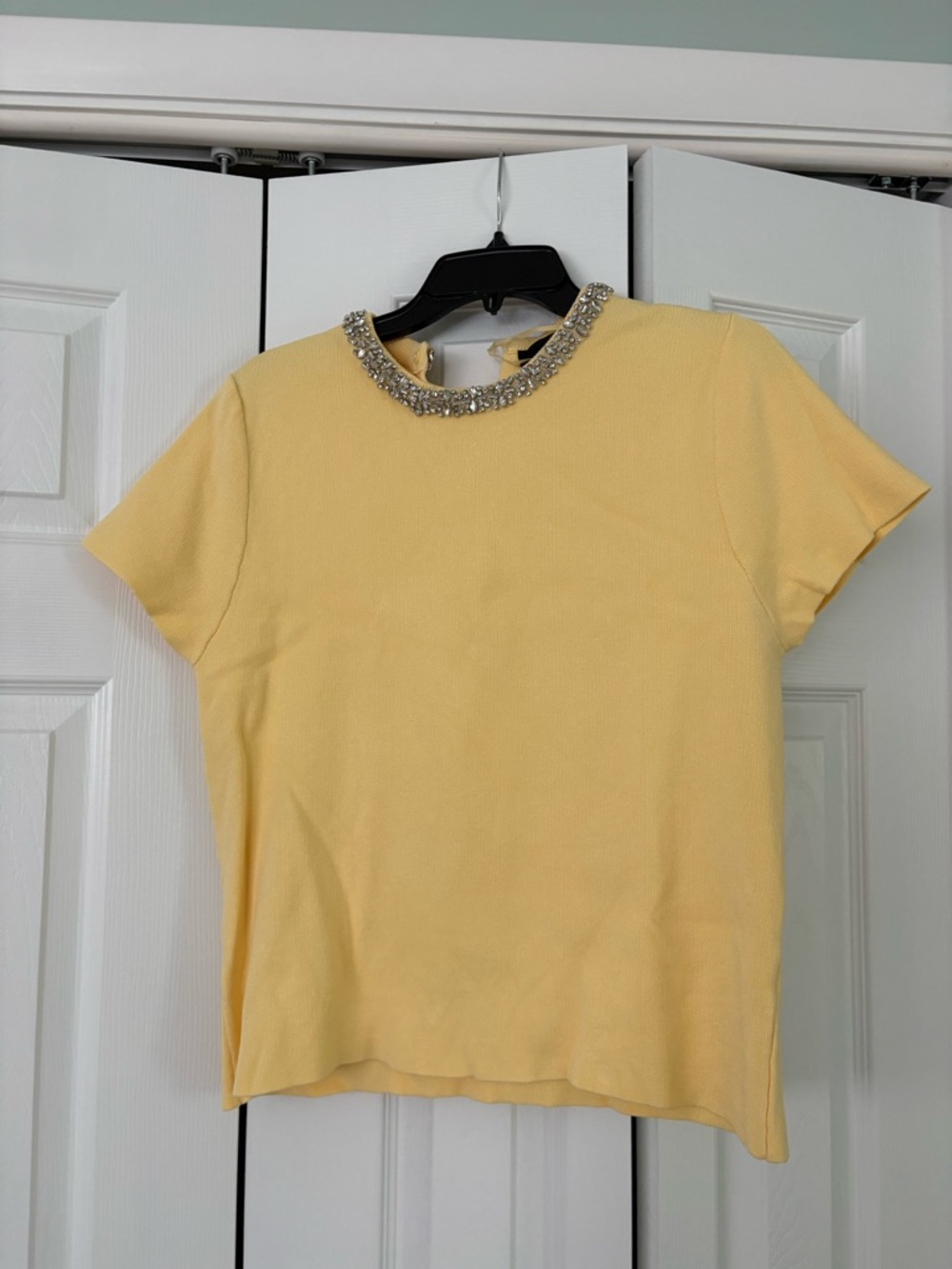 Zara Yellow Short Sleeve Top with Jeweled Collar